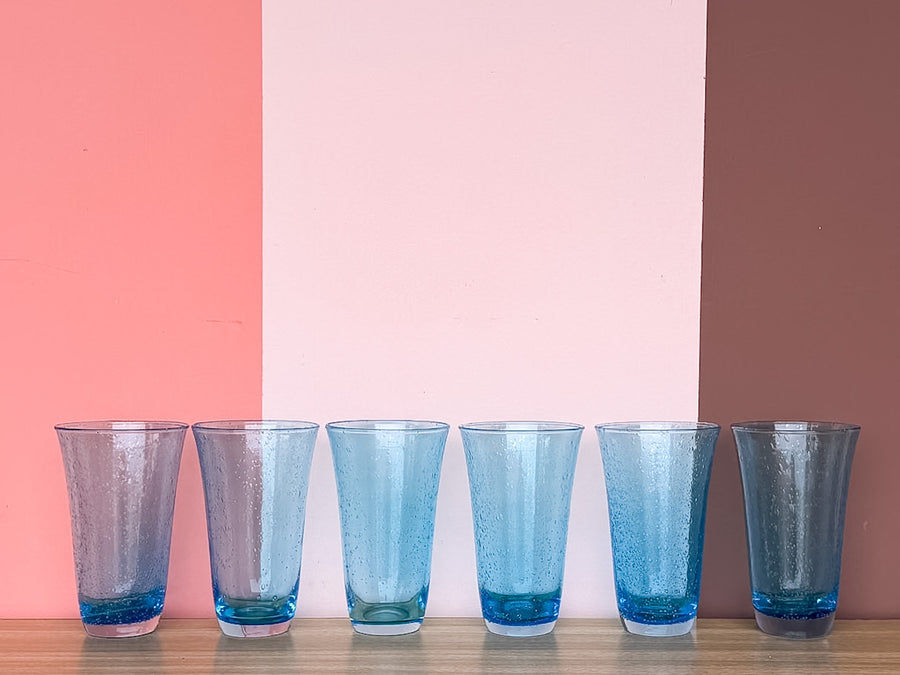 Set of Six Turquoise Bubble Glassware