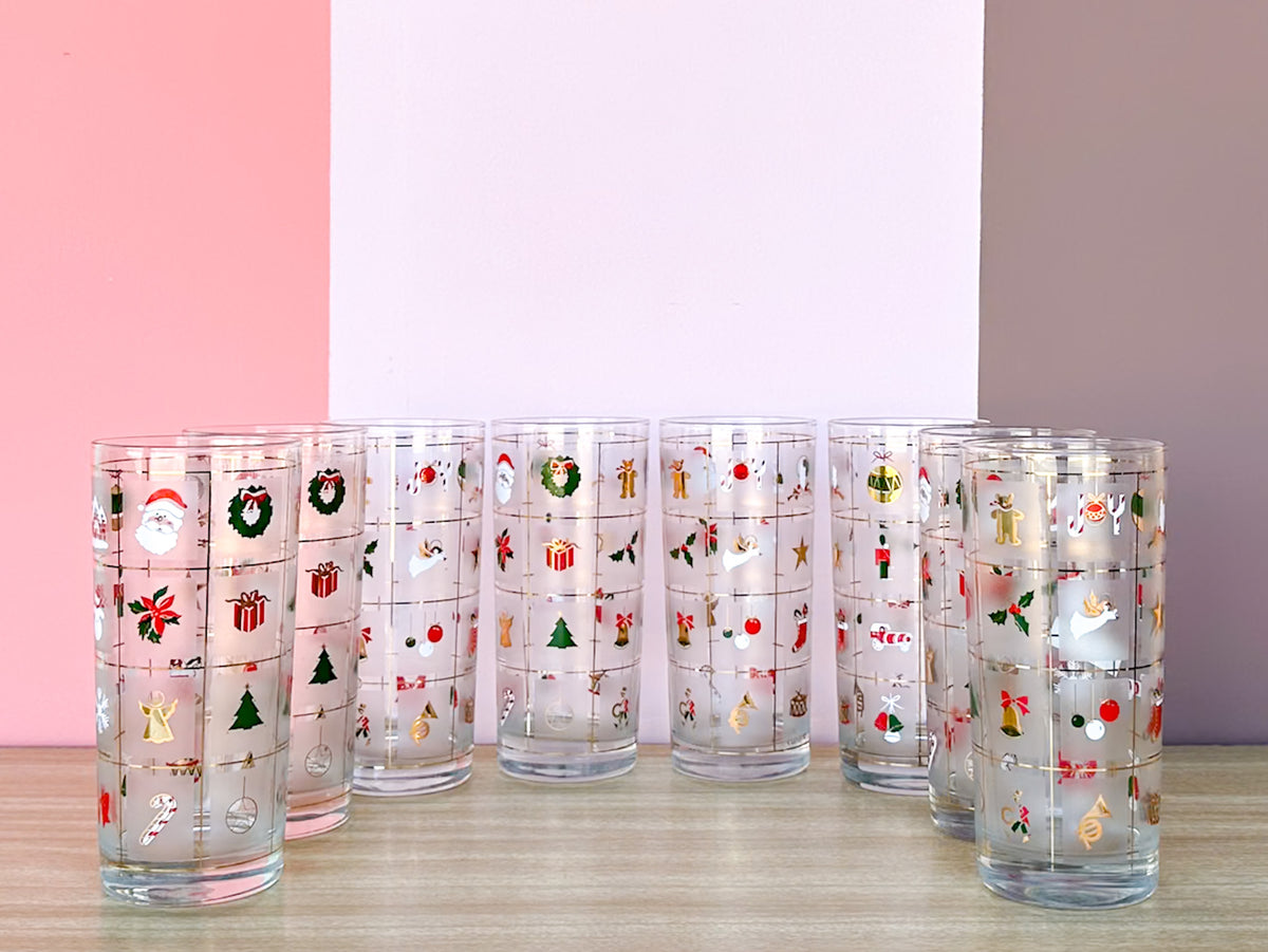 Set of Eight Culver Christmas Confetti Glassware