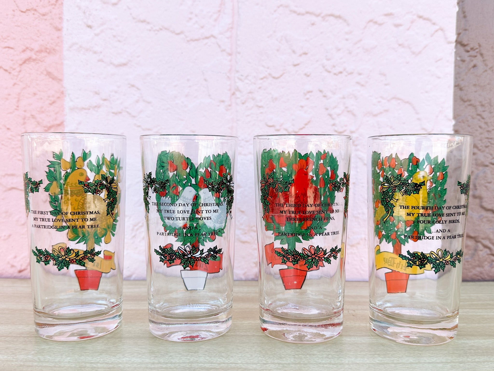 Vintage Indiana Glass Twelve Days shops of Christmas Complete 12 Glass Set