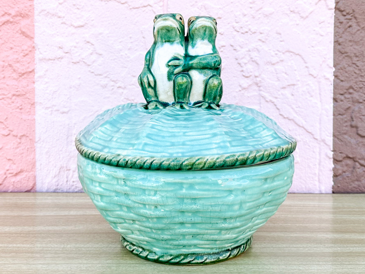 Two Frogs Ceramic Basket