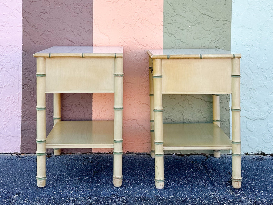 Pair of Thomasville Faux Bamboo Nightstands
