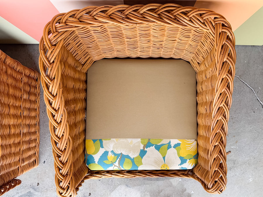 The Wicker Works Pair of Braided Rattan Lounge Chairs