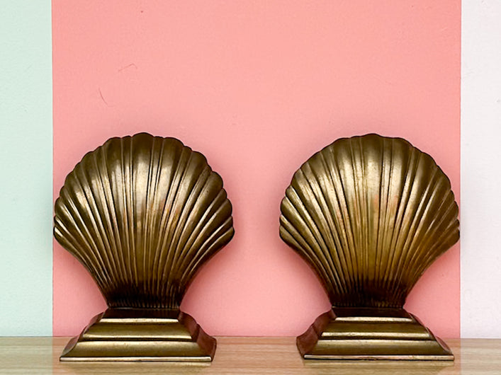 Large Brass Shell Bookends