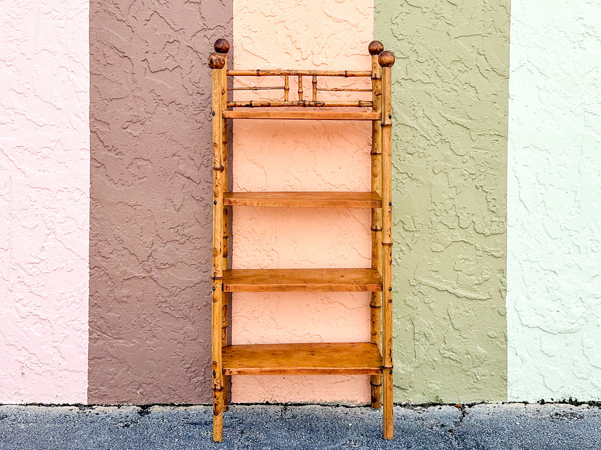 Petite Tortoiseshell Rattan and Wood Etagere