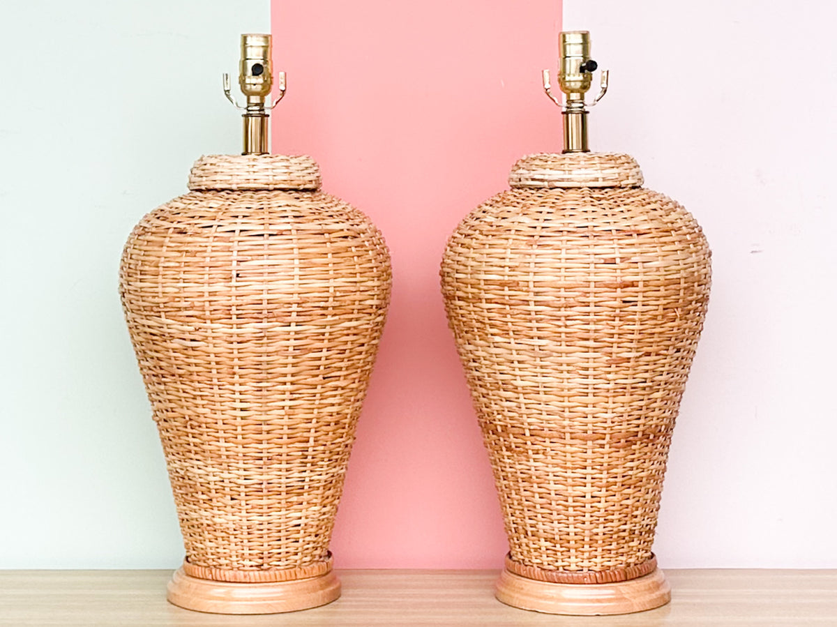 Pair of Wicker Ginger Jar Lamps