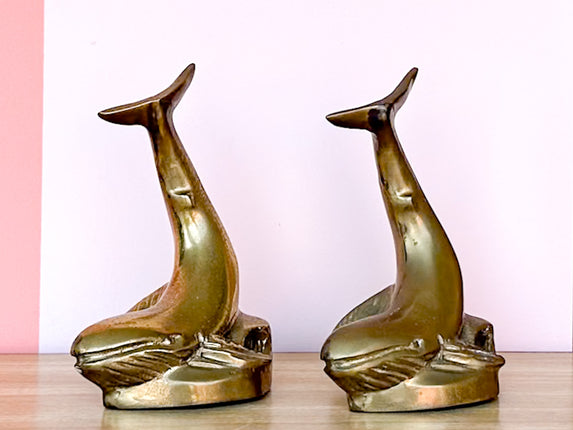 Brass Whale Bookends