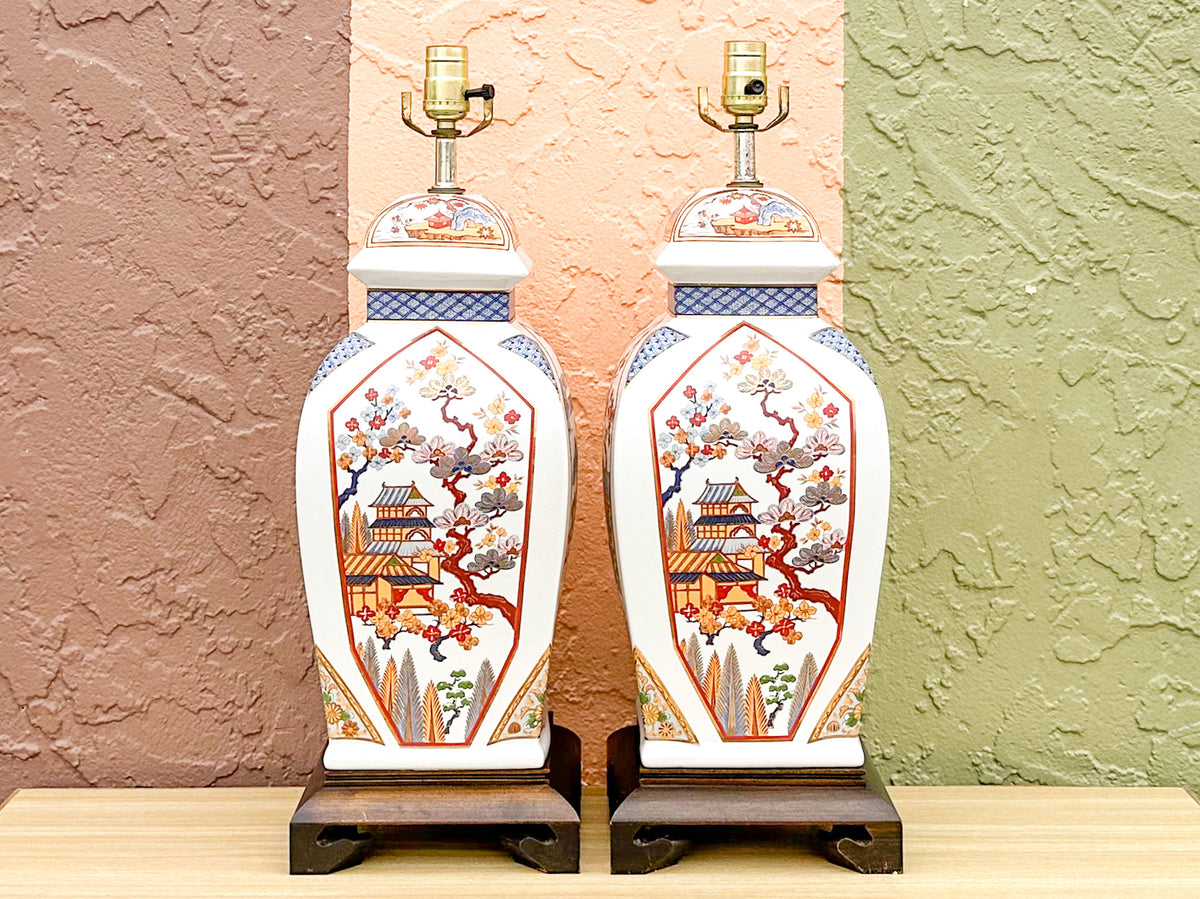 Pair of Chinoiserie Chic Pagoda Lamps