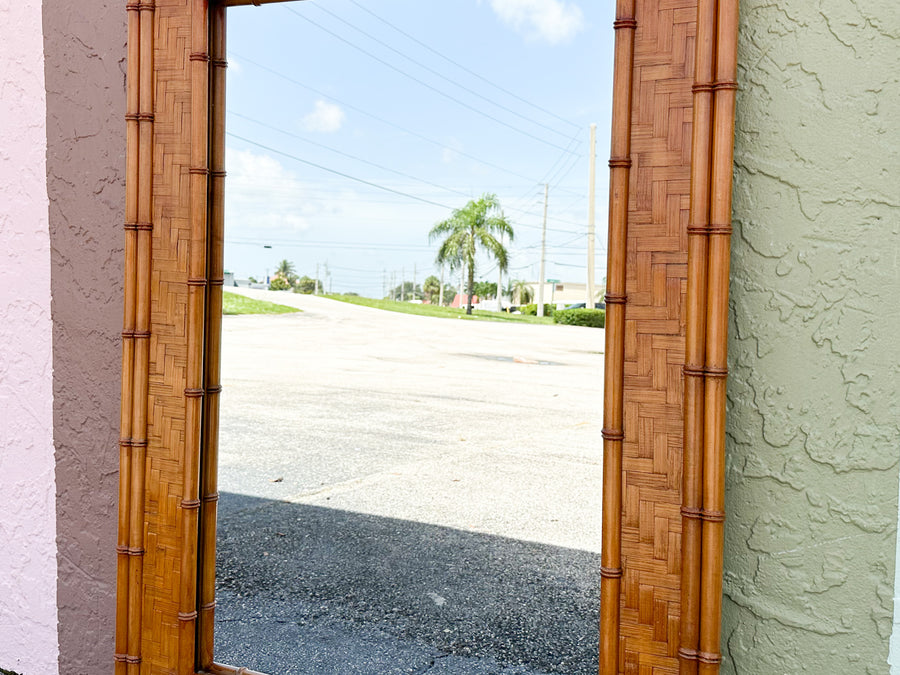 Large Faux Bamboo and Rattan Mirror