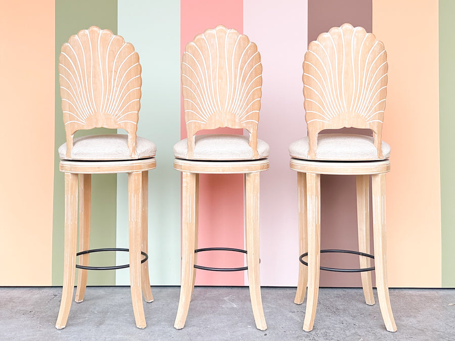 Set of Three Kips Bay Show House Italian Shell Back Bar Stools