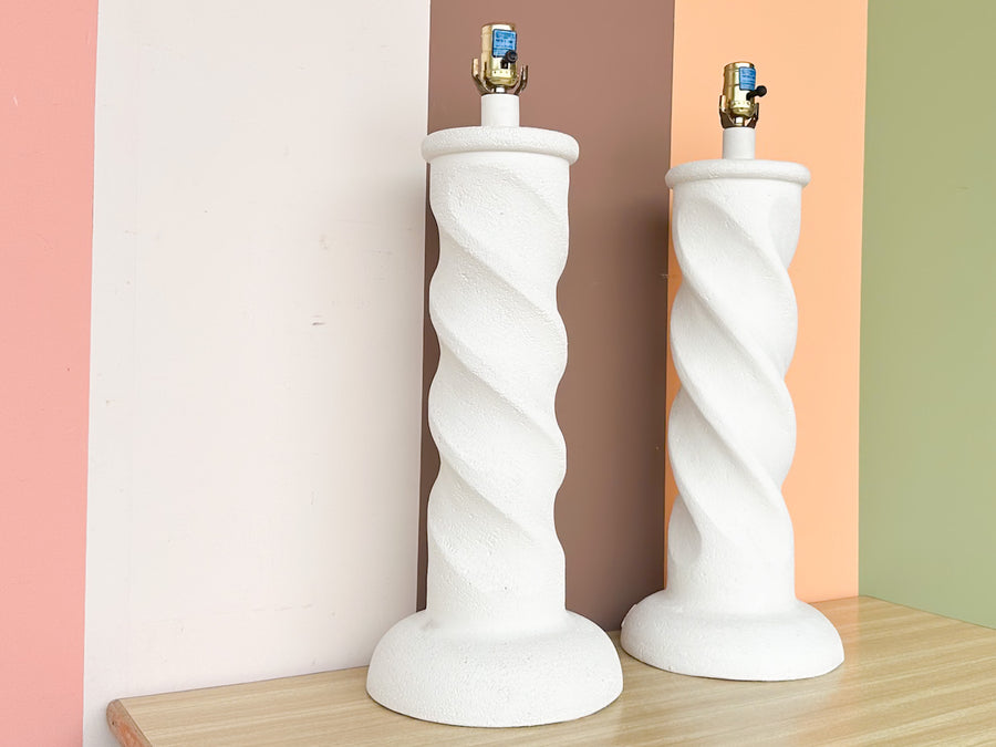 Pair of 80s Chic Plaster Swirl Lamps