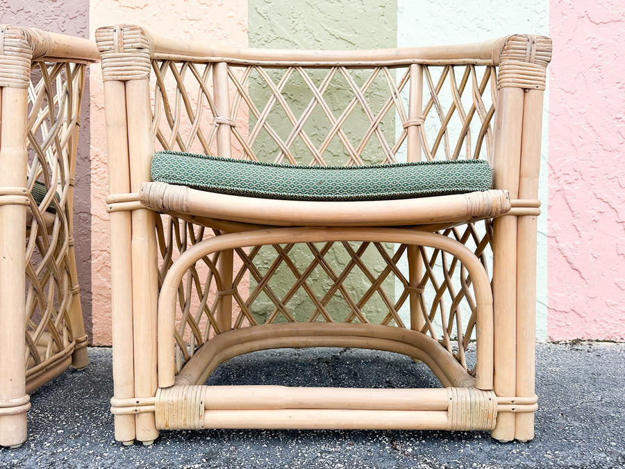 Pair of Ficks Reed Rattan Barrel Chairs