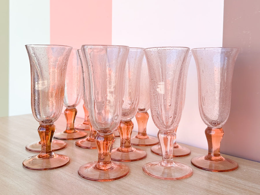 Set of Twelve Pink Mimosa Glassware