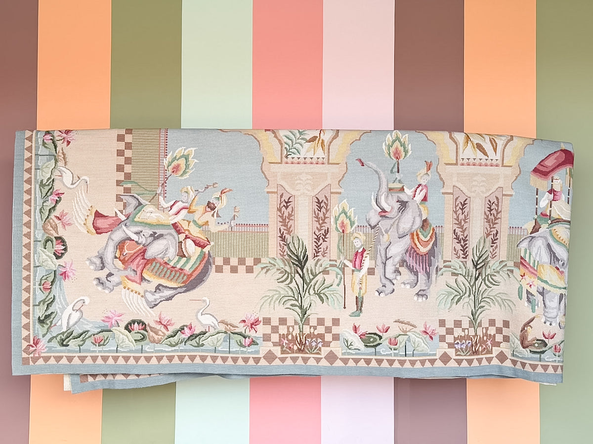 Whimsical Elephant and Monkey Needlepoint Rug