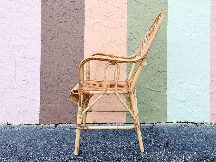 Set of Six Coastal Chic Rattan Arm Chairs