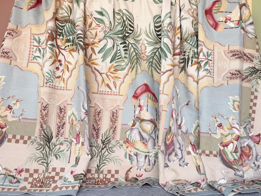 Whimsical Elephant and Monkey Needlepoint Rug
