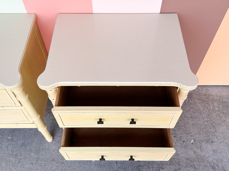Pair of Henry Link Faux Bamboo Nightstands