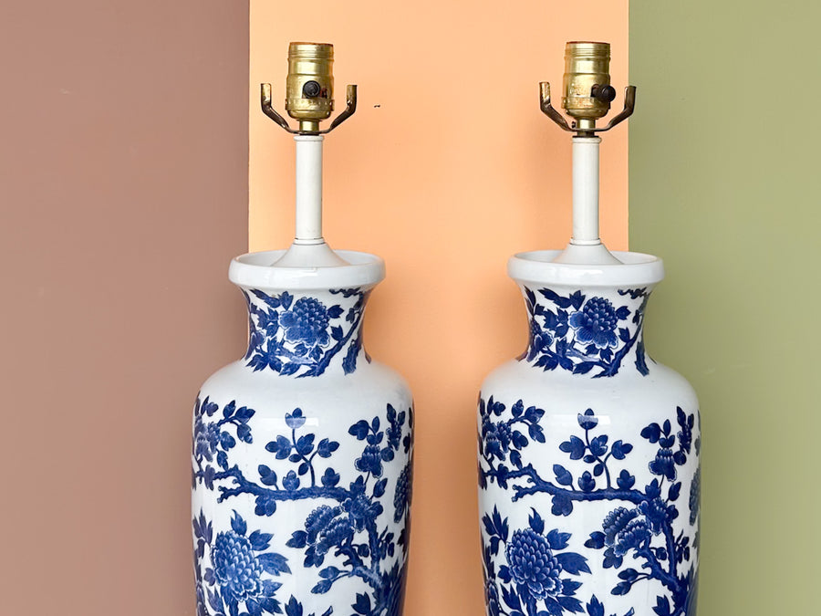 Pair of Blue and White Porcelain Lamps
