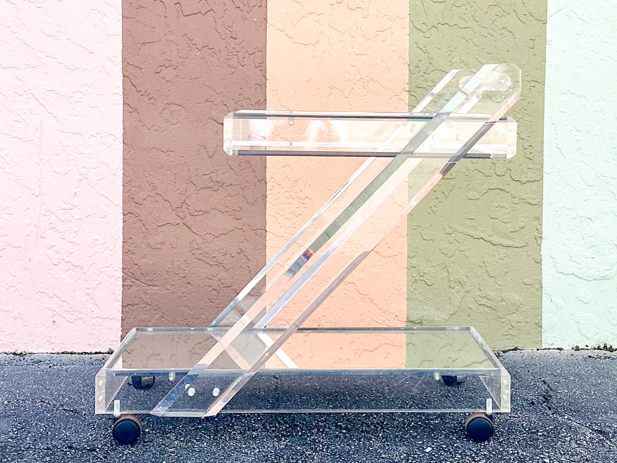 Fab MCM Mirrored Lucite Bar Cart
