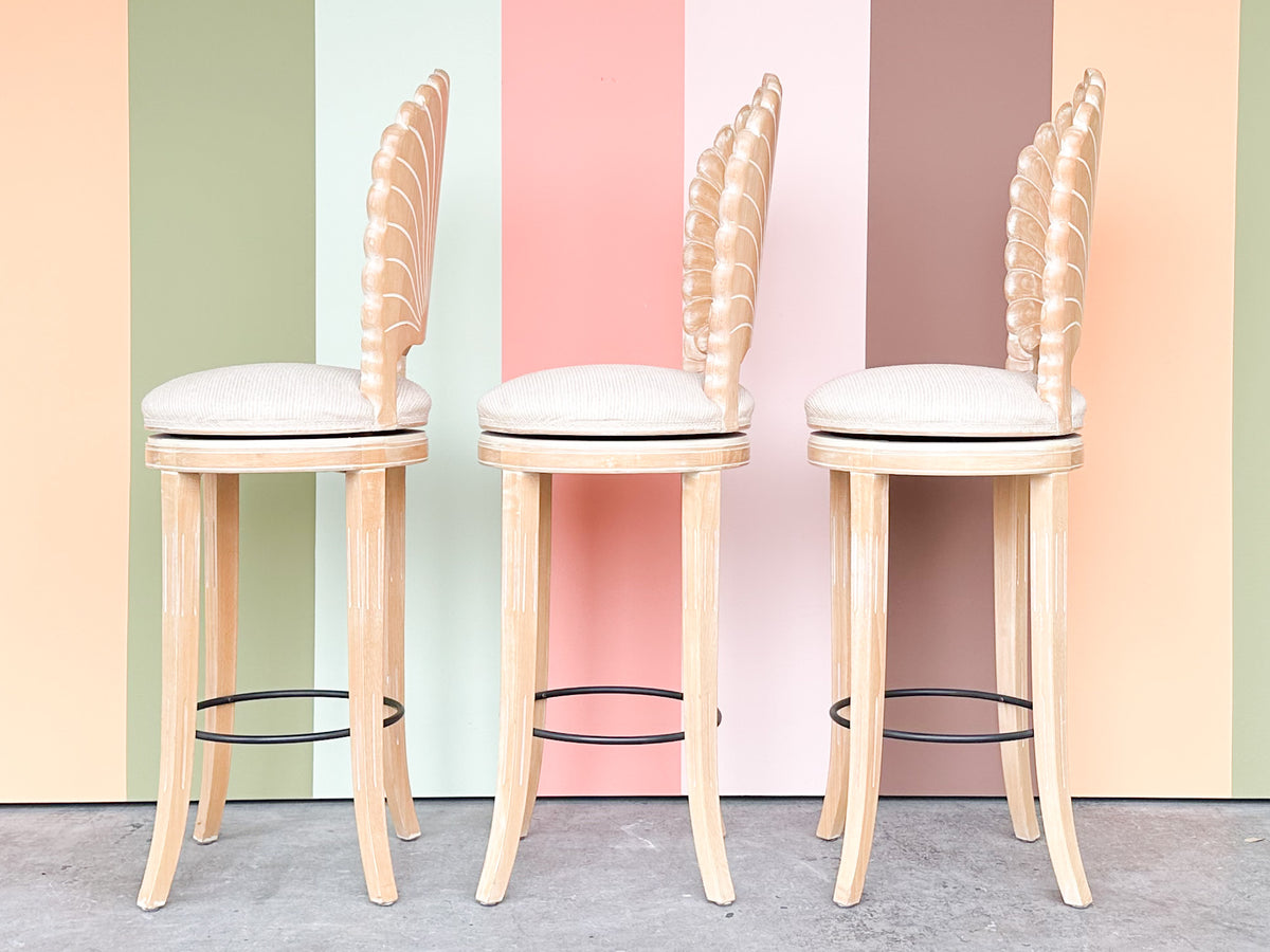 Set of Three Kips Bay Show House Italian Shell Back Bar Stools