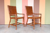 Pair of Island Chic Leather and Rattan Arm Chairs
