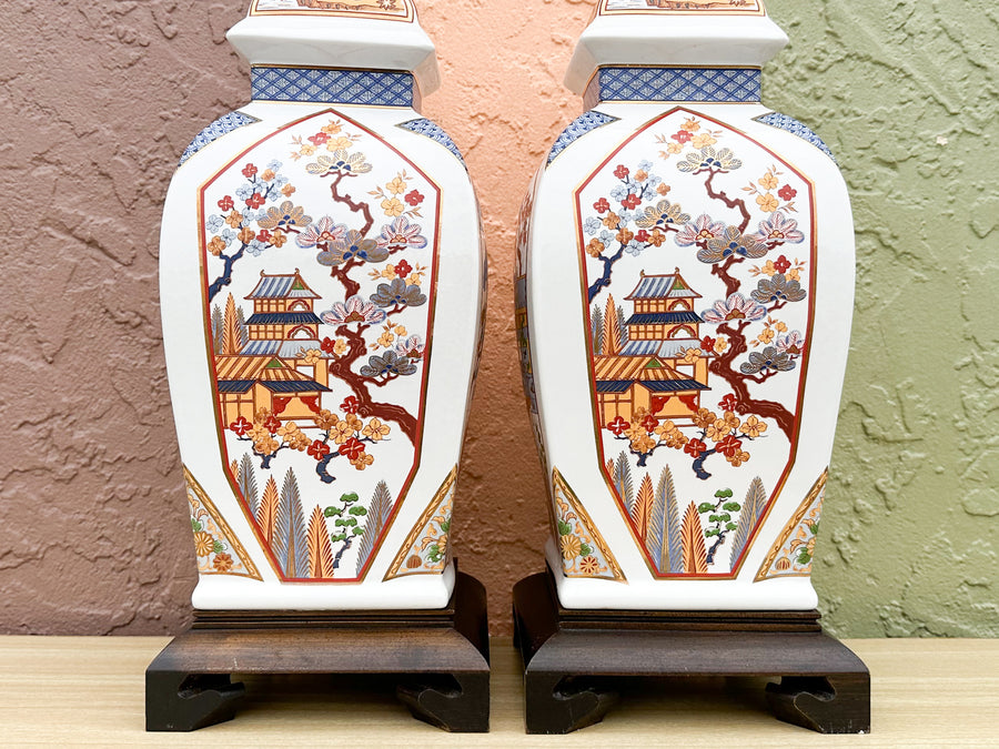 Pair of Chinoiserie Chic Pagoda Lamps