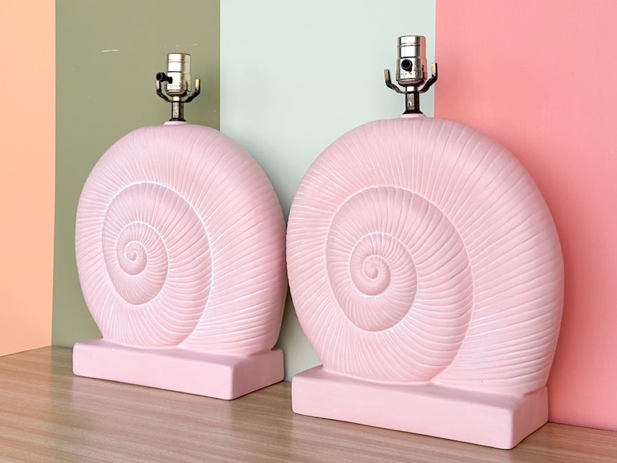 Pair of Pink Nautilus Lamps