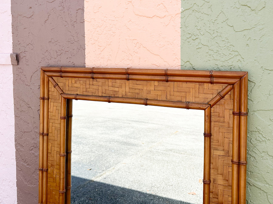 Large Faux Bamboo and Rattan Mirror