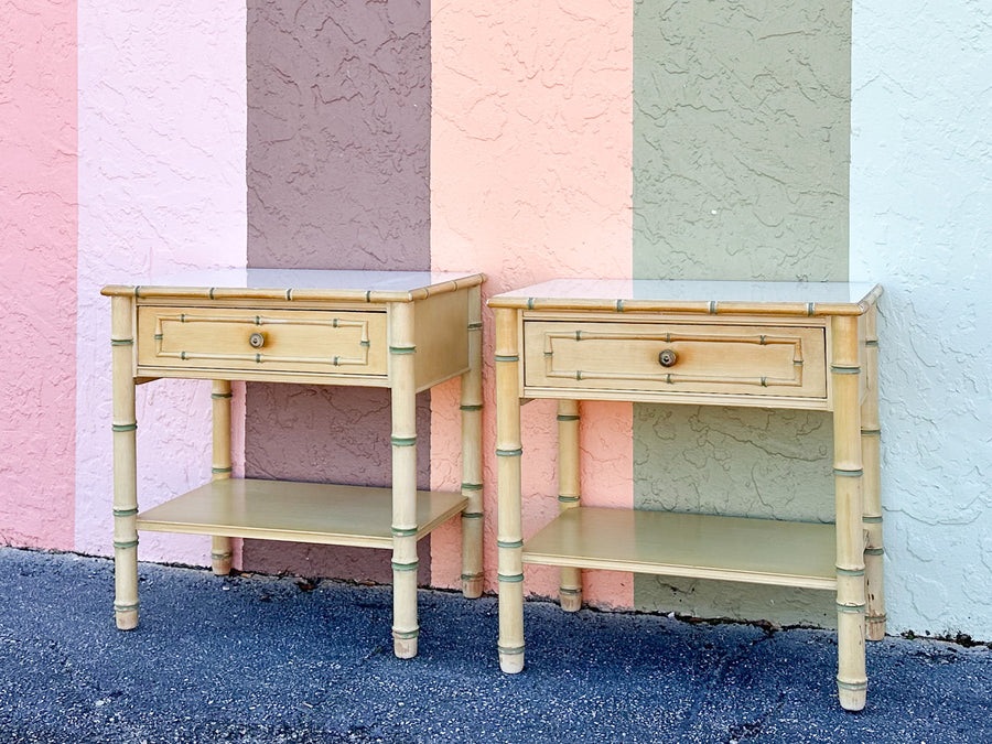 Pair of Thomasville Faux Bamboo Nightstands