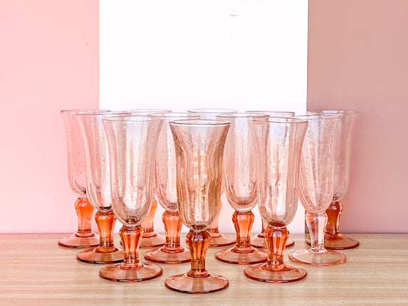 Set of Twelve Pink Mimosa Glassware