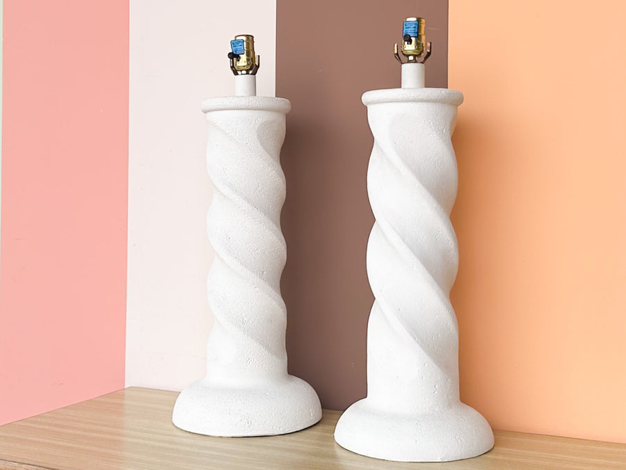 Pair of 80s Chic Plaster Swirl Lamps