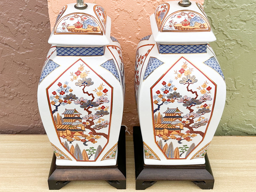 Pair of Chinoiserie Chic Pagoda Lamps