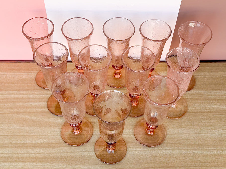Set of Twelve Pink Mimosa Glassware