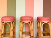Set of Three Old Florida Rattan Bar Stools