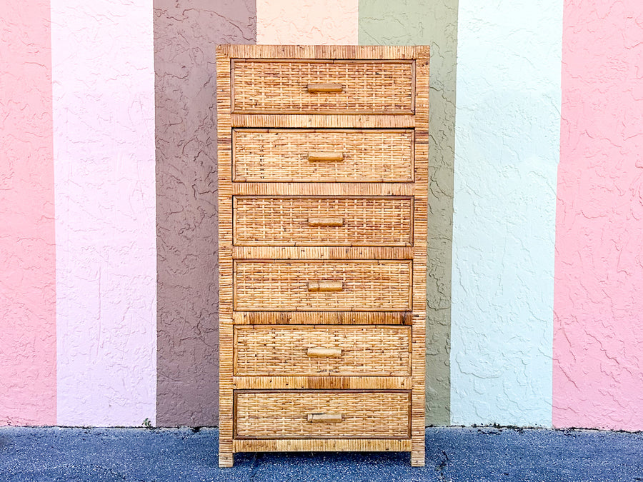 Island Style Rattan Wrapped Tall Chest