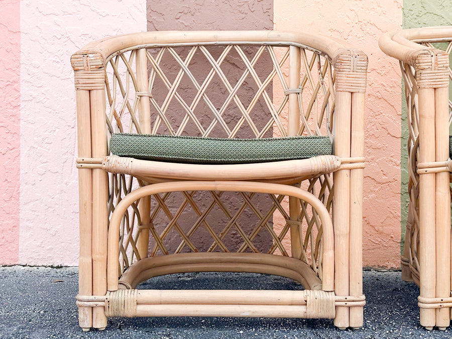Pair of Ficks Reed Rattan Barrel Chairs