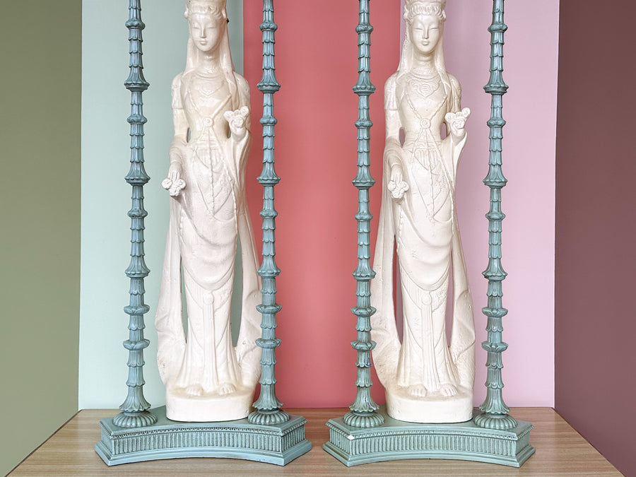 Pair of Huge Quin Yin Chinoiserie Lamps