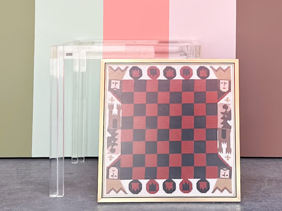 Needlepoint Chess Lucite Side Table