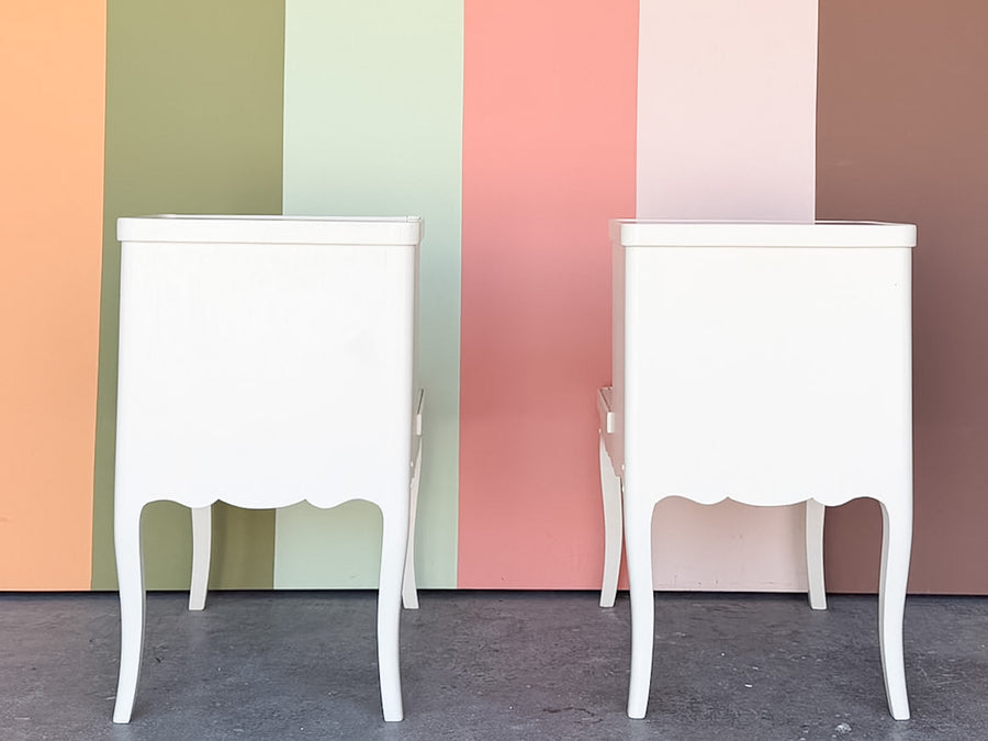 Pair of Wood and Marble French Provencial Side Tables