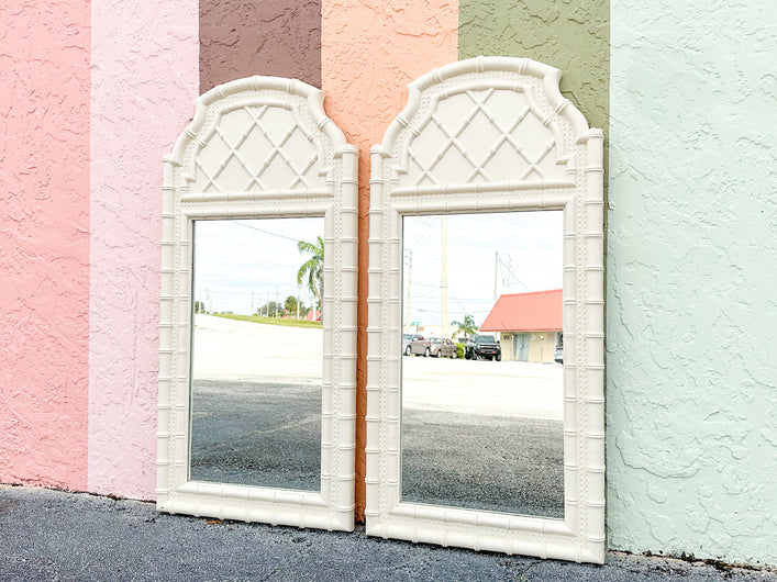 Pair of Cane and Faux Bamboo Mirrors