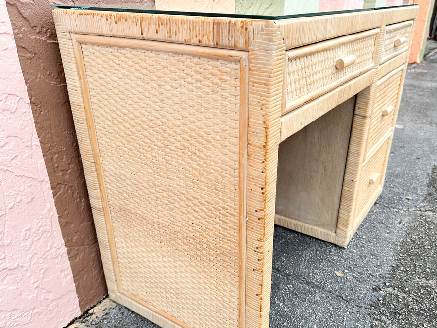 Coastal Style Rattan Wrapped Desk