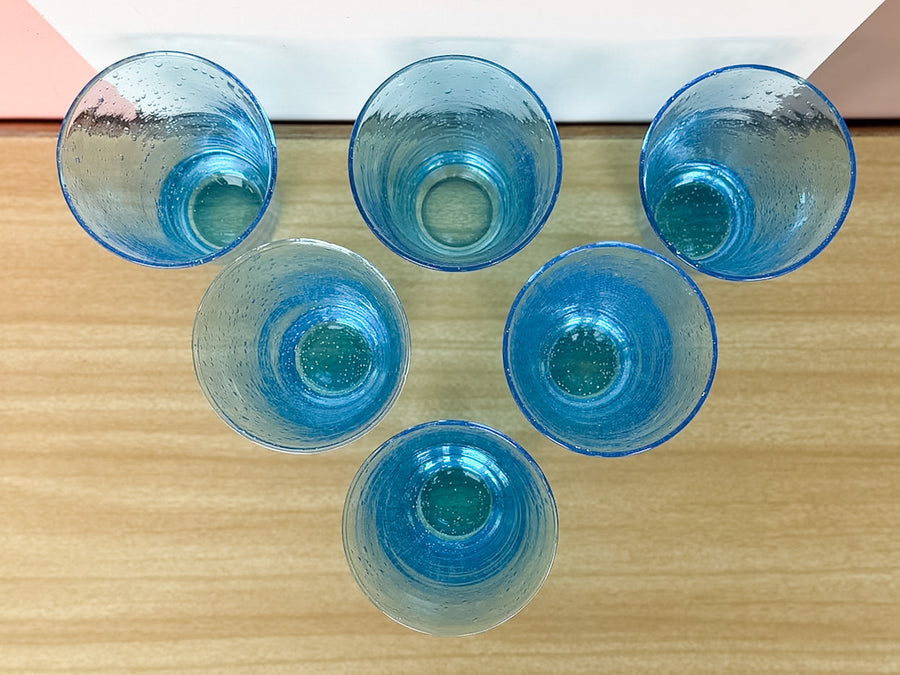 Set of Six Turquoise Bubble Glassware