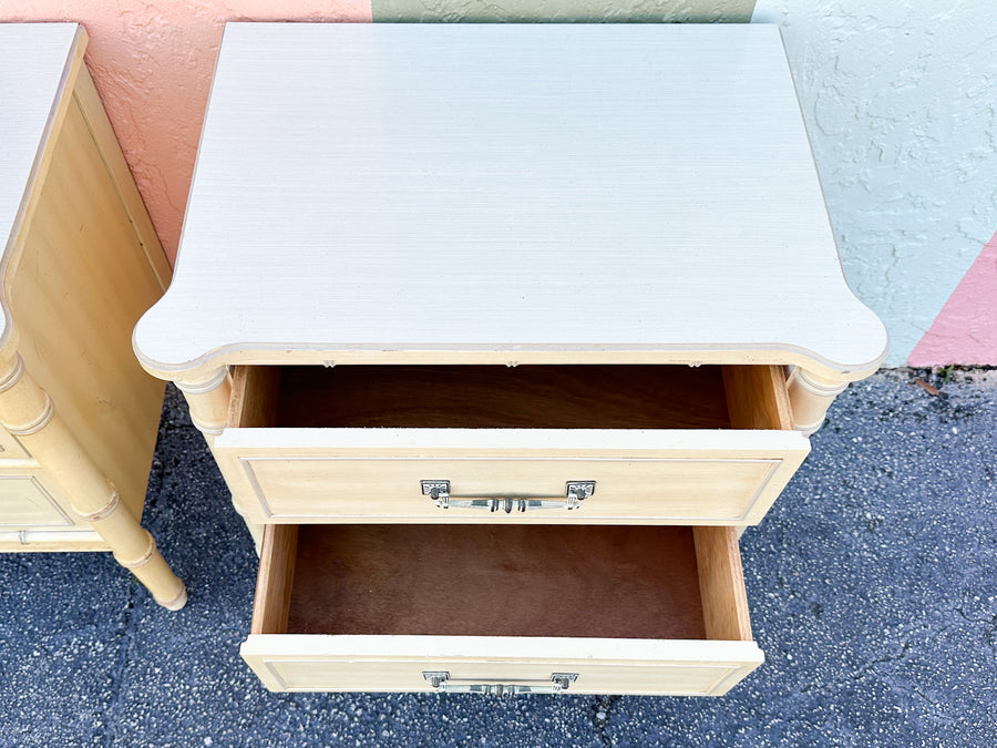 Pair of Henry Link Faux Bamboo Nightstands