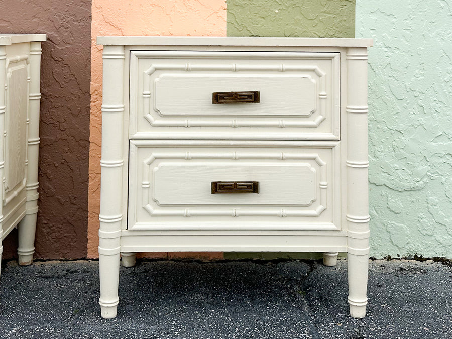 Pair of Greek Key and Faux Bamboo Nightstands