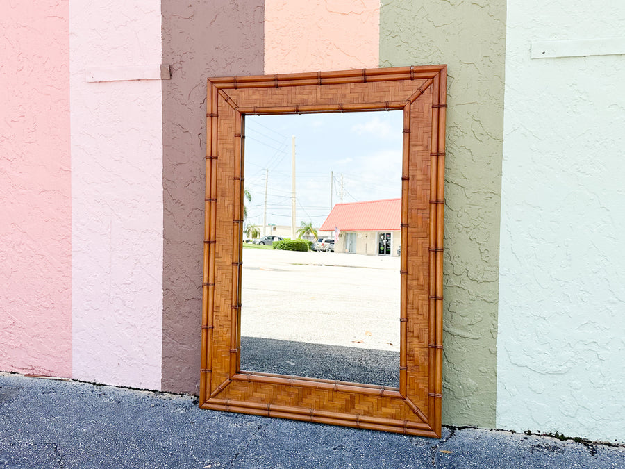 Large Faux Bamboo and Rattan Mirror
