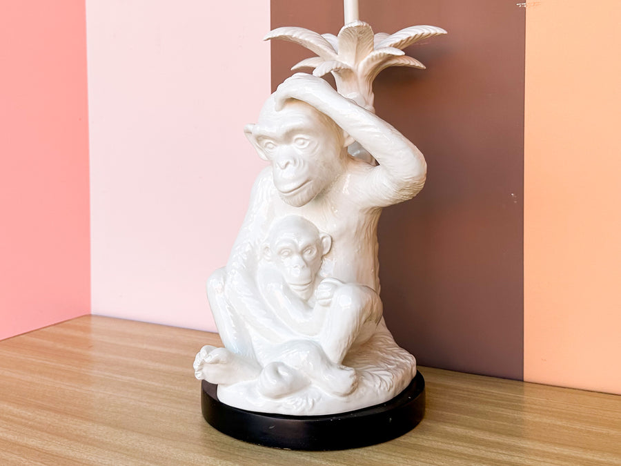 Whimsical Ceramic Monkey and Palm Tree Lamp