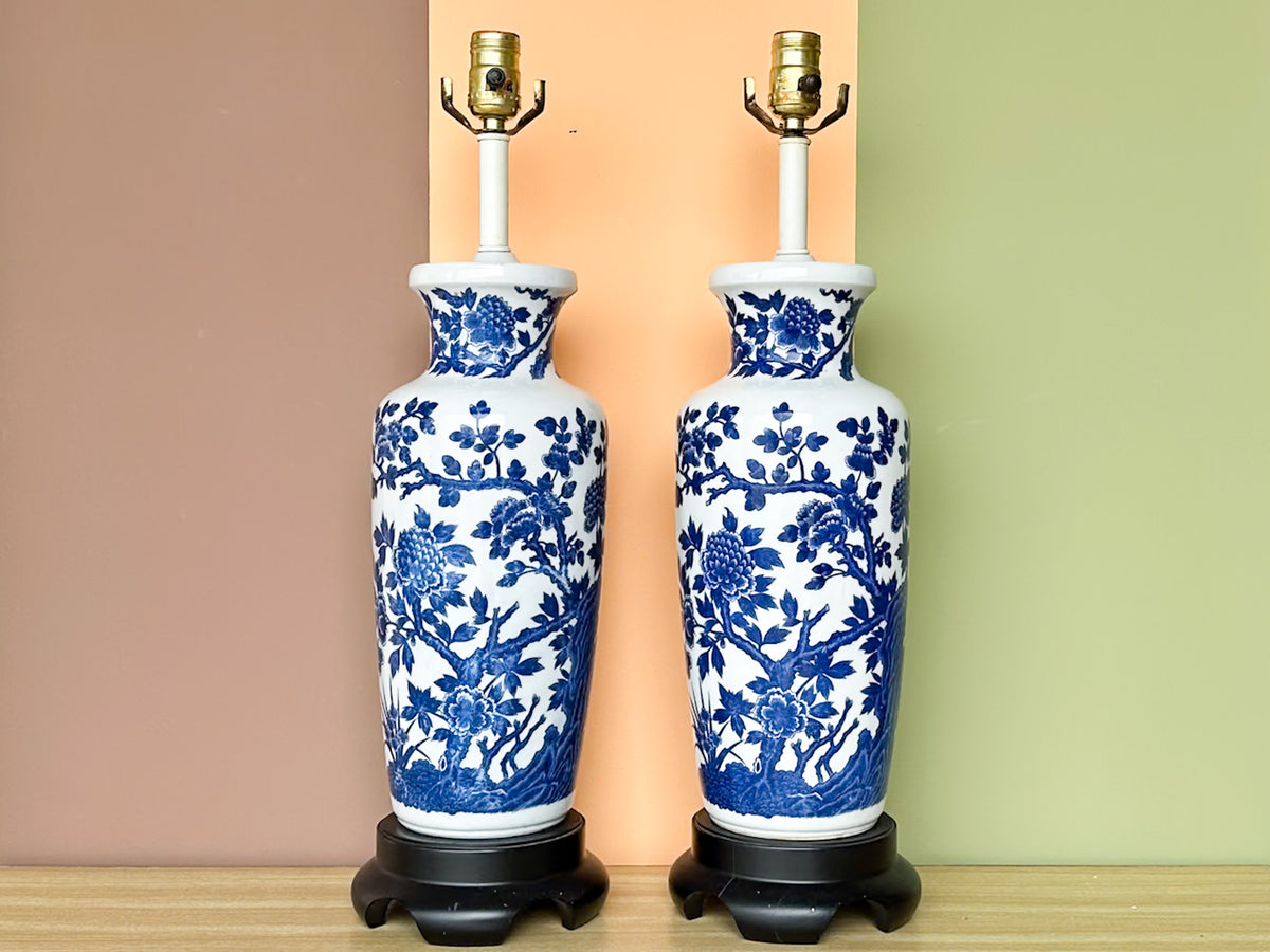 Pair of Blue and White Porcelain Lamps