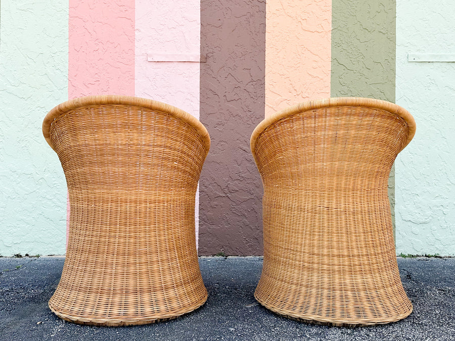 Pair of Cute Wicker Barrel Chairs