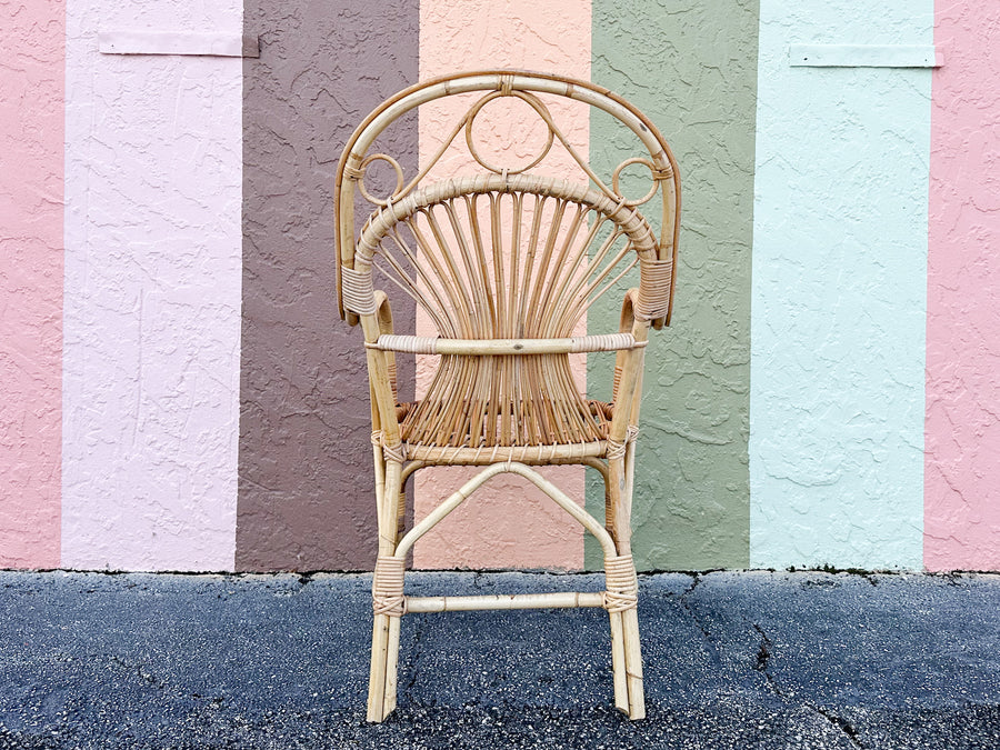 Set of Six Coastal Chic Rattan Arm Chairs