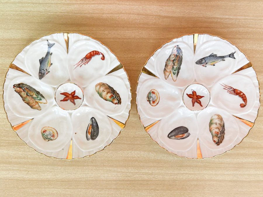 Set of Six French Gold Rimmed Oyster Plates