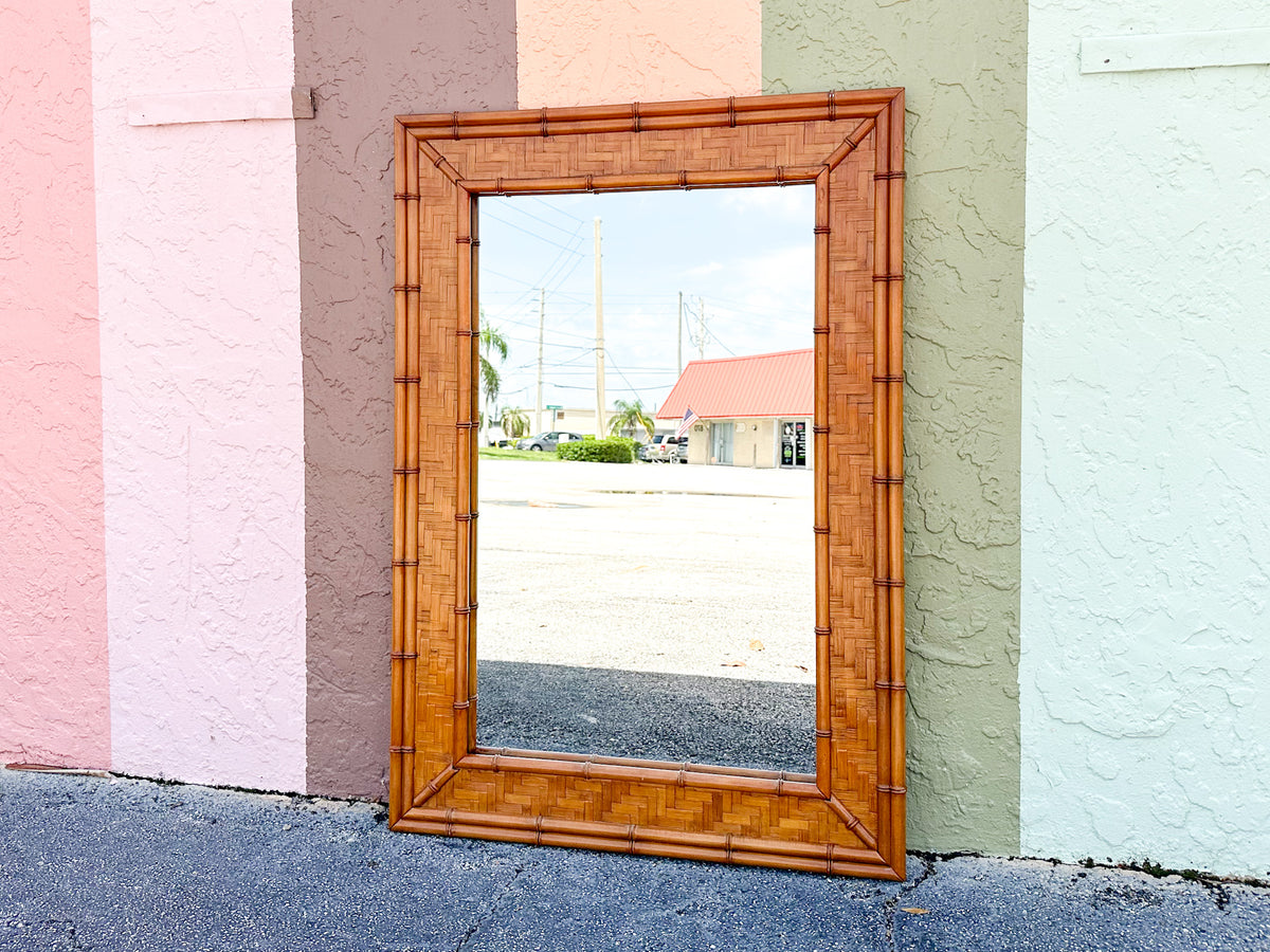 Large Faux Bamboo and Rattan Mirror